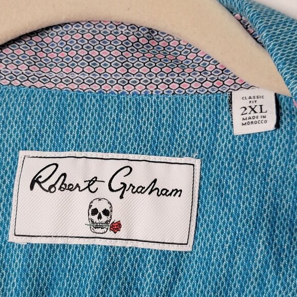 Robert Graham Mens Teal Linen Blend Flip Cuffs Long Sleeve Button Up Shirt 2XL - Picture 10 of 12
